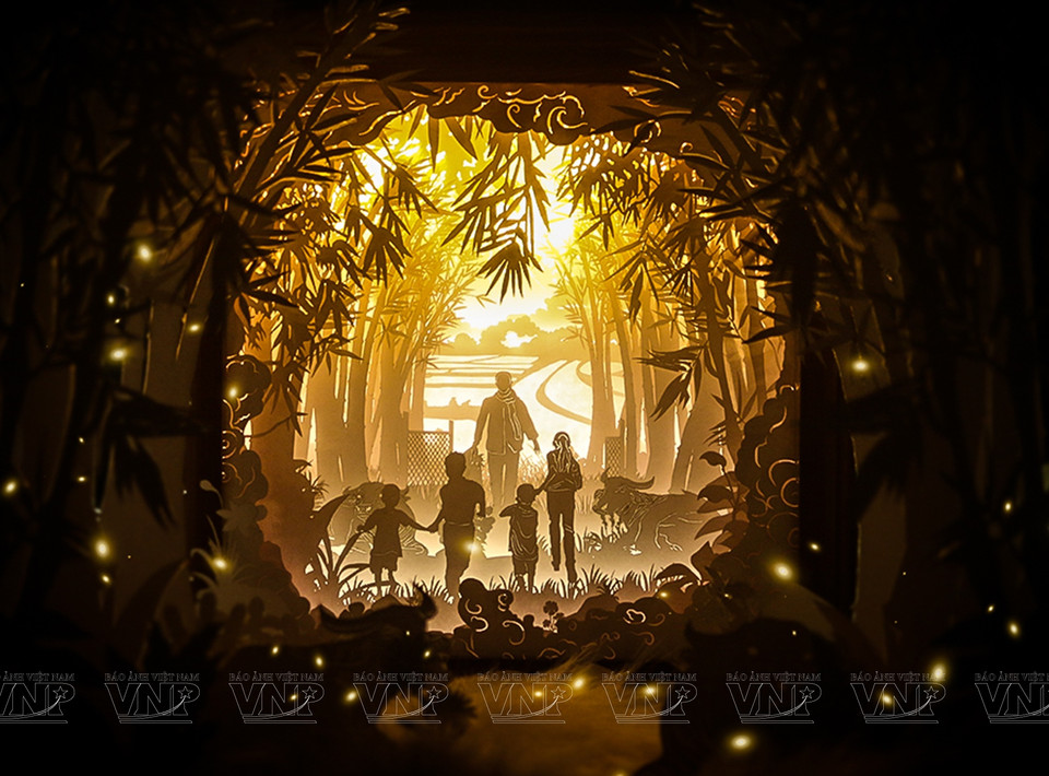  Avant de fabriquer un produit, Nguyen Duy Duy doit conceptualiser, concevoir, mettre en place l'arrière-plan et organiser les couches de papier sur un ordinateur. Il découpe ensuite méticuleusement les dessins, qui doivent être imprimés à la main sur du papier d'art afin d'assurer la précision du produit final. Après la découpe, les couches de papier sont attachées les unes aux autres pour créer une image complète. Photo: VNA