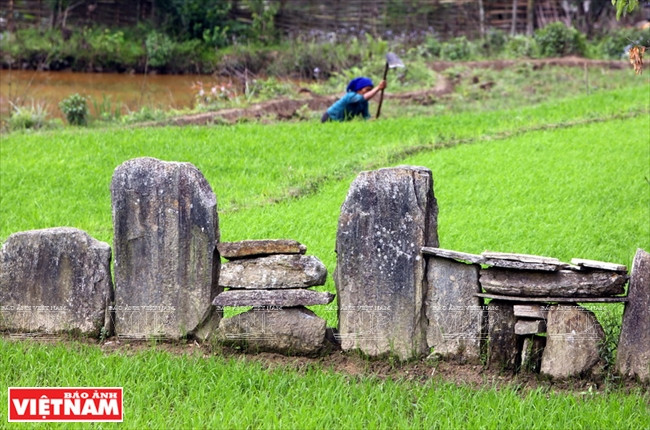 Des habitants de l’ethnie Hà Nhi ​​construisent des sortes de murettes de pierre pour ​séparer les parcelles.