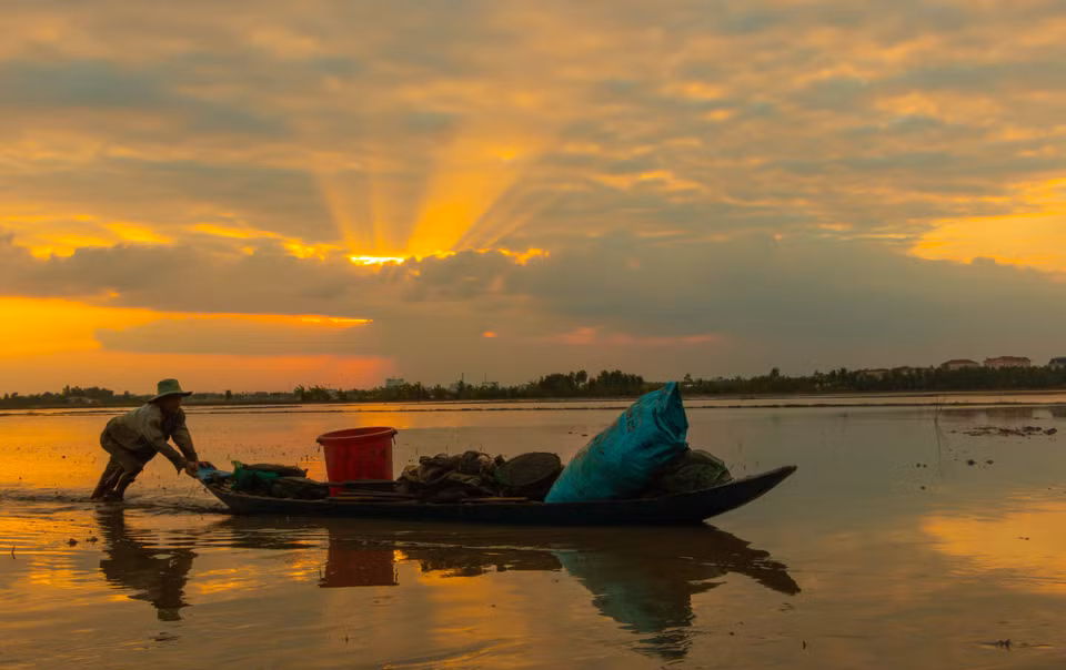 Capture de poissons dans une rizière inondée à la fin de la saison des crues dans le district de Vi Thuy, province du delta du Mékong de Hau Giang. Photo: VNA
