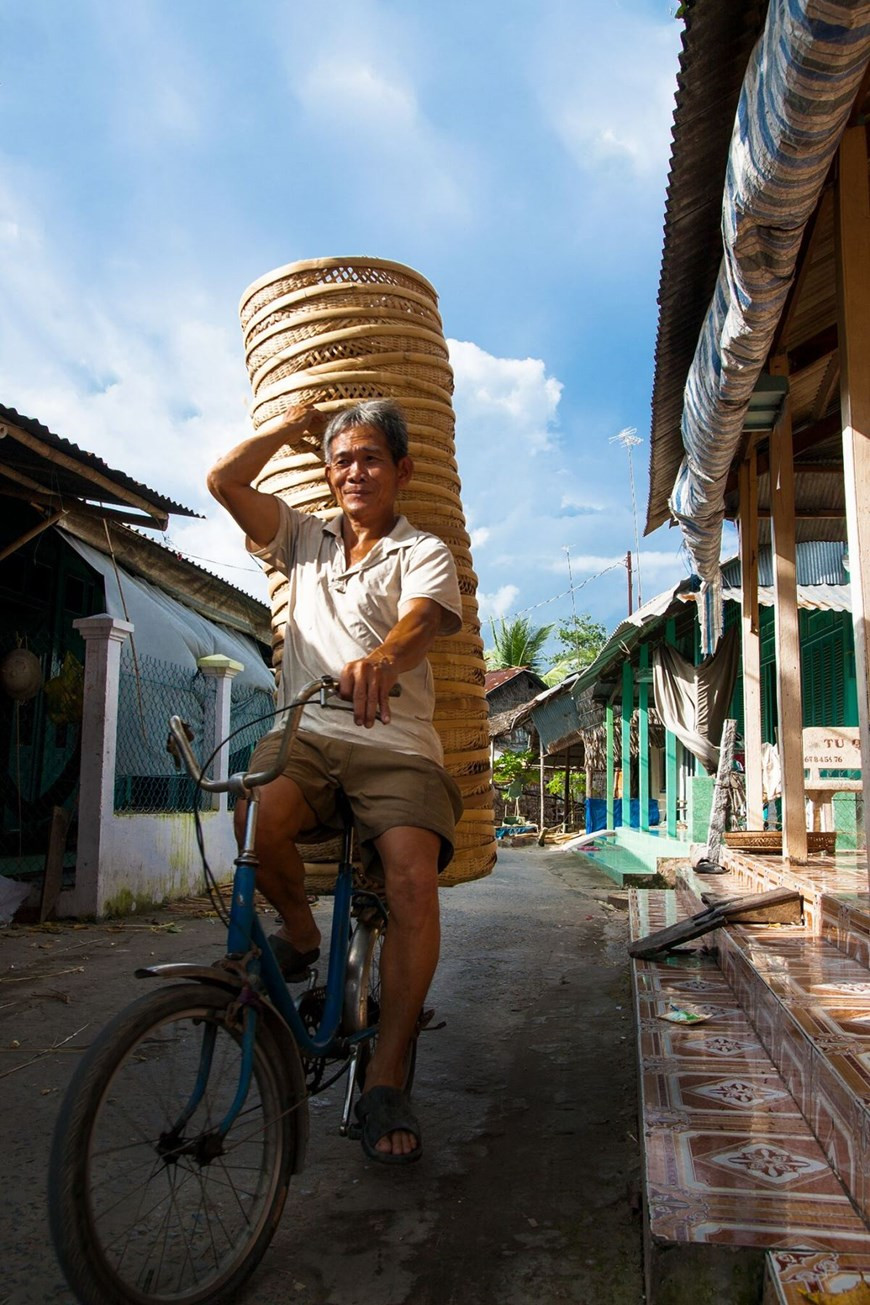 Les paniers en bambou sont un ustensile essentiel de la vie quotidien des gens de Can Tho. Photo: Vietnam+ 