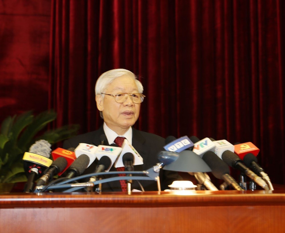  Le secrétaire général du Parti Nguyen Phu Trong prend son discours d’ouverture. 