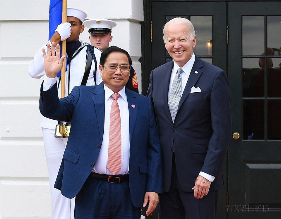 Le président Joe Biden accueille le Premier ministre Pham Minh Chinh pour le banquet en l'honneur des dirigeants participant au Sommet spécial États-Unis-ASEAN, le 12 mai 2022 à Washington DC. Photo: VNA