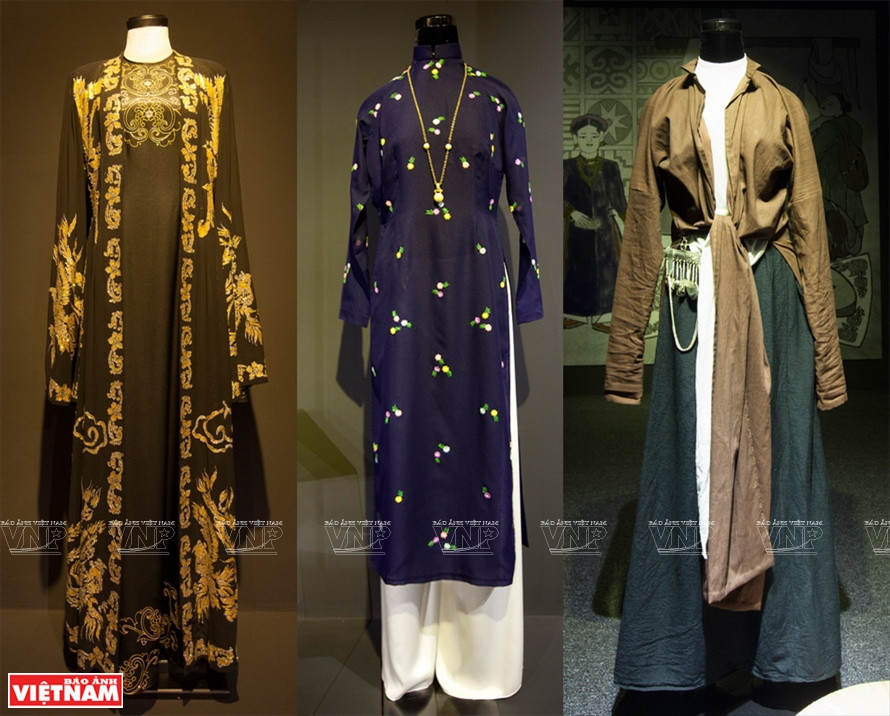Des "ao dai" vietnamiens de différentes époques en exposition au musée "Ao dai du Vietnam". Photo: Vietnam Illustré