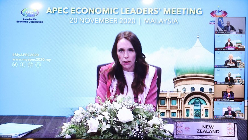 Mme Jacinda Ardern, Première ministre de la Nouvelle-Zélande, pays hôte du 27e Sommet de l'APEC, prend la parole