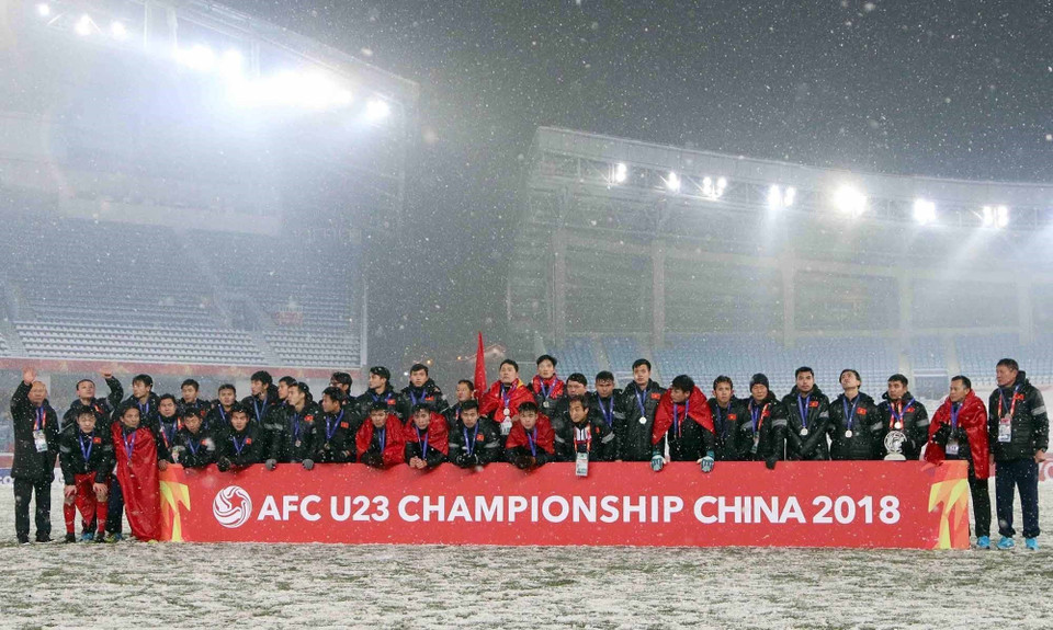 Le Vietnam remporte la deuxième place du Championnat d’Asie de football des moins de 23 ans (U23) de 2018 en Chine. Photo : VNA
