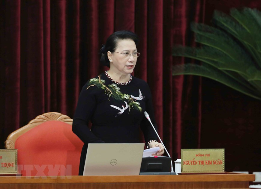 Nguyen Thi Kim Ngan, membre du Bureau politique, présidente de l’Assemblée nationale, préside la séance samedi matin.