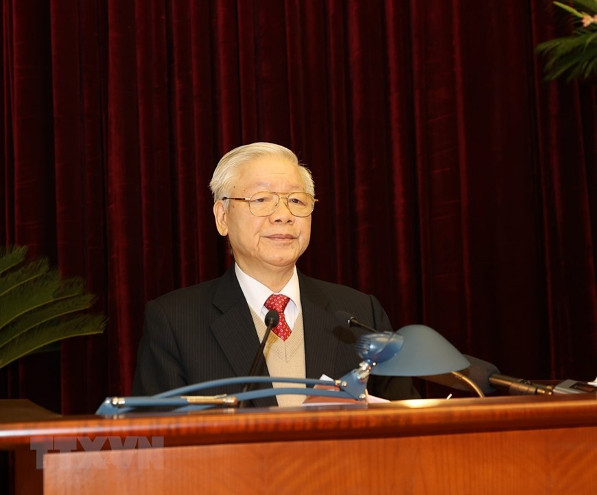 Le secrétaire général du Parti et président vietnamien, Nguyen Phu Trong, lors du Plénum.
