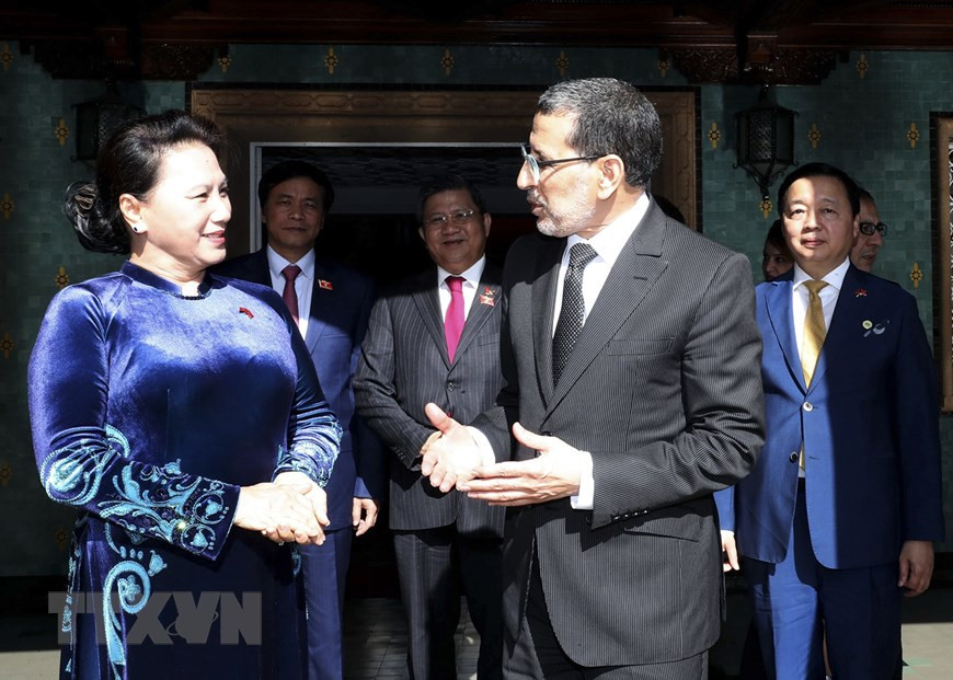 Entrevue entre la Présidente de l’Assemblée nationale du Vietnam Nguyên Thi Kim Ngân et le Premier ministre marocain Saadeddine Othmani, le 28 mars 2019, lors de sa visite officielle au Royaume du Maroc. Photo : Trong Duc – VNA