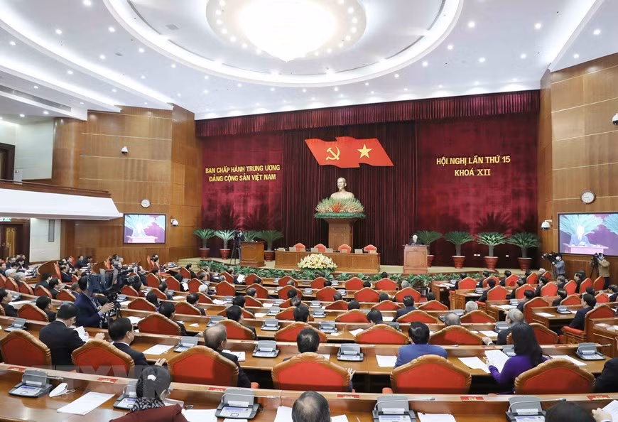 La cérémonie de clôture du 15e Plénum du Comité central du Parti. Photo : VNA