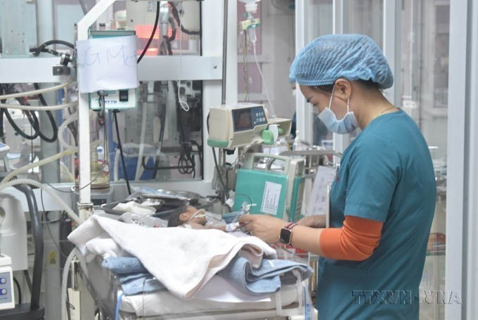 Une infirmière du Département de soins intensifs pédiatriques et en néonatologie de l'Hôpital général de la région du Tây Nguyên (Hauts Plateaux du Centre) s'occupe de patients nouveau-nés, février 2024. Photo :VNA