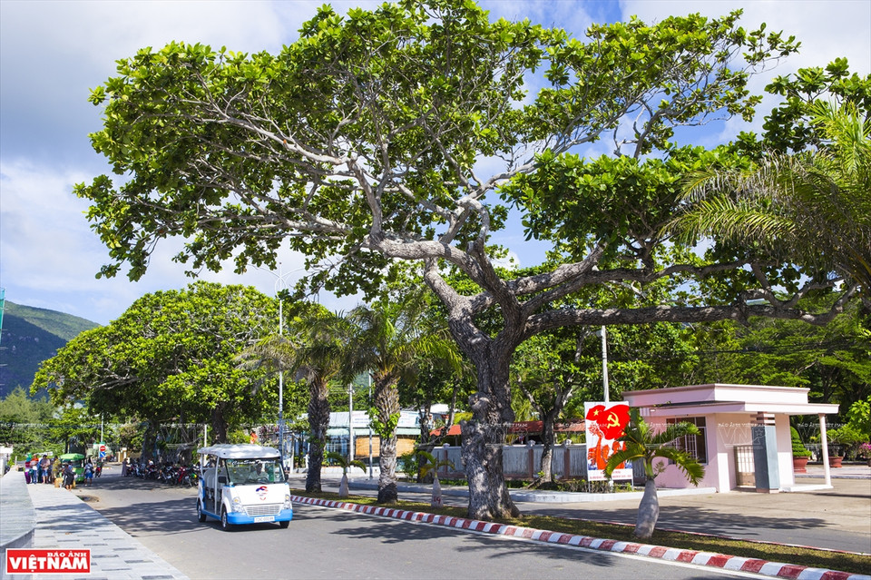 Une route côtière sur cette île ombragée par des badamiers. Photo: VNP