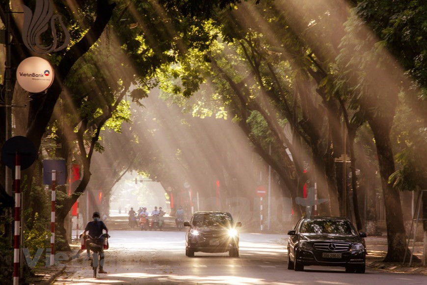 Une particularité de la rue Phan Dinh Phung, c'est que le long de cette rue, il y a trois rangées d'arbres, ainsi, ce lieu est toujours ombragé et frais. En automne, cette rue est une destination de prédilection des gens qui y viennent pour prendre des photos. Sur le trottoir, des feuilles de pancovier jaunes tissent comme un tapis. Les gens aiment prendre des photos ici, notamment les femmes, les jeunes filles en ao dai, costume national du Vietnam. Le paysage est magnifique. Pour beaucoup des gens, l'automne est la plus belle saison de l'année, de la météo au paysage, ceci donne envie de ralentir le rythme de la vie et d'en profiter. C'est agréable de faire un tour de la ville en moto pour profiter du beau temps. C'est un peu mélancolique, c'est vrai, mais l'automne à Hanoï est unique et délicat. 