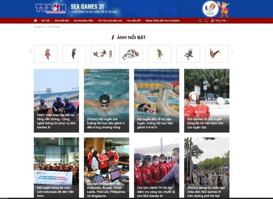 Interface de la page d'informations de la VNA sur les SEA Games 31. Photo: VNA