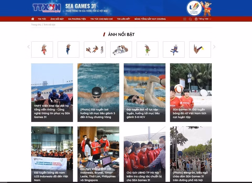 Interface de la page d'informations de la VNA sur les SEA Games 31. Photo: VNA