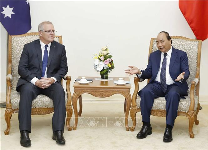 Le Premier ministre Nguyên Xuân Phuc rencontre son homologue australien, Scott Morrison. Photo: VNA