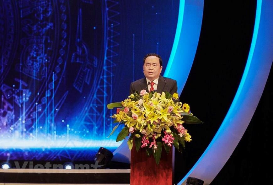 Le président du Comité central du Front de la Patrie du Vietnam, Trân Thanh Mân, prend la parole à la cérémonie. Photo: VNA