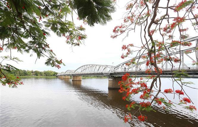  Le pont de Truong Tiên, au-dessus de la romanesque rivière des Parfums, est admiré par les touristes qui visitent l'ancienne cité impériale de Huê. Photo : VNA