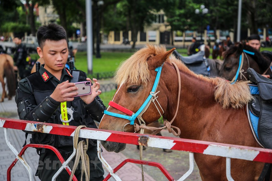 Le matin du 8 juin, la Police mobile à cheval relevant du commandement de la Police mobile, ministère de la Sécurité publique, a été officiellement vu le jour en présence du Premier ministre Nguyen Xuan Phuc; le président de l'Assemblée nationale, Nguyen Thi Kim Ngan, et le ministre de la Sécurité publique To Lam; aux côtés de nombreux dirigeants du Parti, de l'État et des parlementaires. Une cérémonie de présentation et le défilé de l'unité de cavalerie de la police ont lieu devant le bâtiment de l'Assemblée nationale et le Mausolée du Président Ho Chi Minh sur la place Ba Dinh, à Hanoï à 7h15 (heure locale). Photo : Minh Son/VietnamPlus 