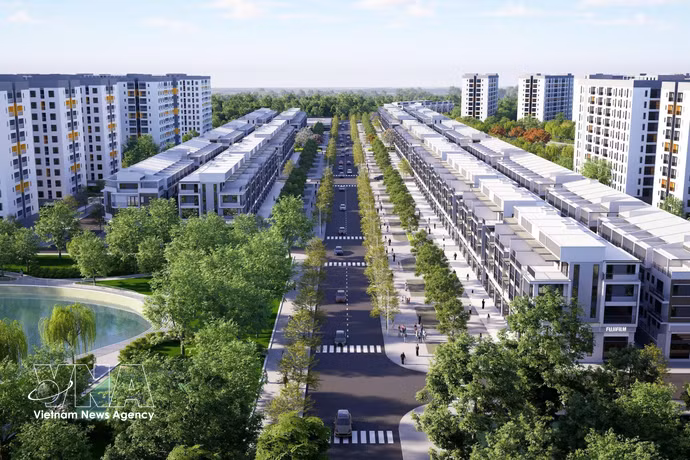 Vue en perspective du projet de logements sociaux et de logements pour les travailleurs du parc industriel de Yên My II. Photo : VNA