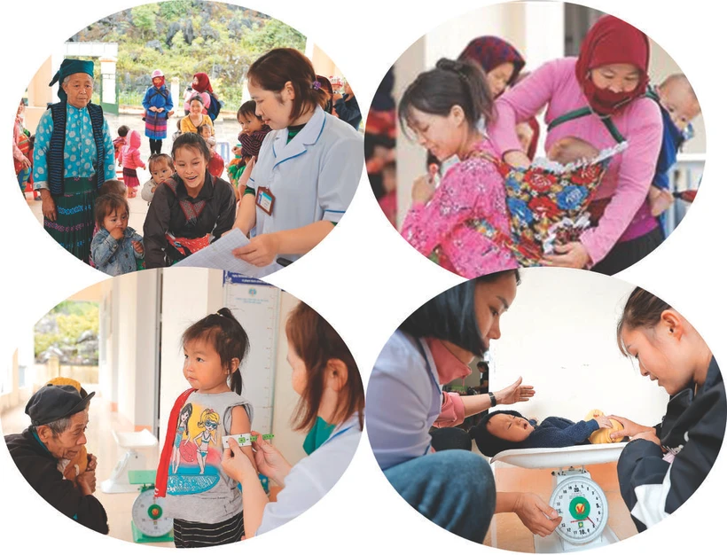 Consultations médicales régulières en faveur des enfants dans le dispensaire de la commune de Giàng Chu Phin, à Hà Giang (Nord). Photo : VNA