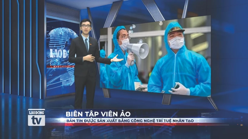 Un éditeur virtuel créé par la technologie d’IA pour le bulletin télévisé du "Lao Dông". Photo : LD