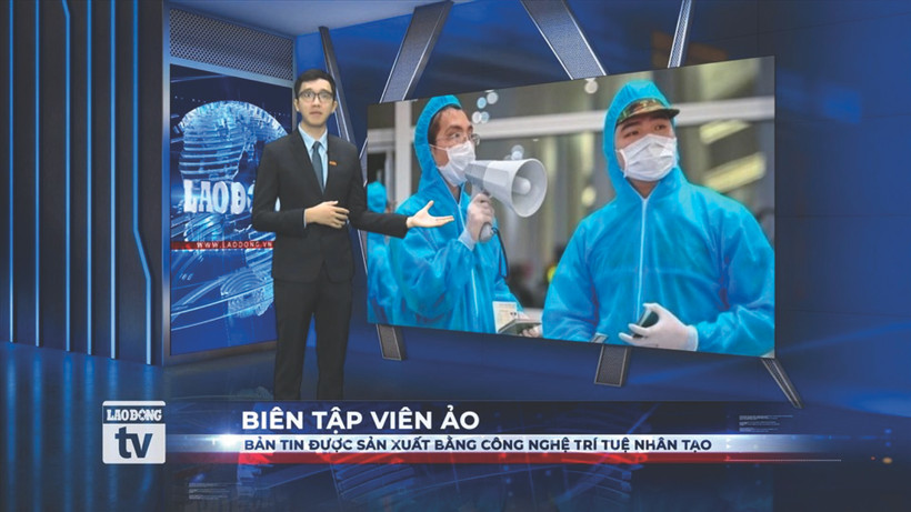 Un éditeur virtuel créé par la technologie d’IA pour le bulletin télévisé du "Lao Dông". Photo : LD