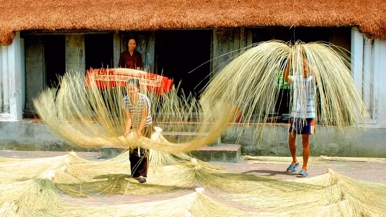 Le métier de tissage du carex de Kim Son. Photo: Centre d’information étrangère de la province de Ninh Binh