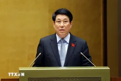 Le président Luong Cuong présente le rapport de synthèse sur les activités présidentielles au cours du mandat 2021-2026. Photo: VNA