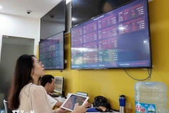 Une femme effectue des transactions dans une société de valeurs mobilières. Photo : VNA
