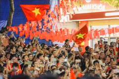 La rue Trang Tien lors de la répétition préliminaire du défilé prévu le 2 septembre. Photo: VNA