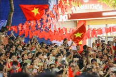 La rue Trang Tien lors de la répétition préliminaire du défilé prévu le 2 septembre. Photo: VNA