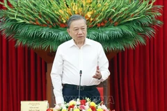 Le secrétaire général du Parti, To Lam, s'exprime lors de l'événement. Photo: VNA