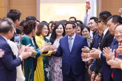 Le Premier ministre Pham Minh Chinh et des représentants d’entreprises. Photo: VNA