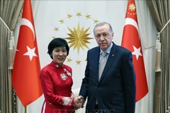 L'ambassadrice du Vietnam en Turquie, Dang Thi Thu Ha, et le président turc, Recep Tayyip Erdogan. Photo: VNA
