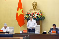 Tran Thanh Man, membre du Bureau politique, secrétaire du Comité du Parti de l’Assemblée nationale (AN) et président de l’Assemblée nationale, s'exprime lors de la réunion. Photo: VNA