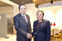 Le président de l’Assemblée nationale du Vietnam, Trân Thanh Mân, et la vice-présidente de l’Assemblée nationale du Laos, Sounthone Xayachack. Photo: VNA