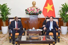 Le ministre vietnamien des Affaires étrangères Bui Thanh Son (droite) reçoit le secrétaire d'État angolais aux Affaires étrangères Domingos Vieira Lopes, en visite officielle au Vietnam en novembre 2022. Photo: VNA
