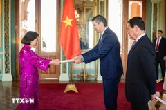 L’ambassadrice du Vietnam, Ngo Minh Nguyet, présente ses lettres de créance au président paraguayen, Santiago Peña Palacios. Photo: VNA