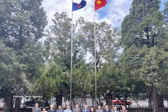 Des ambassadeurs de pays membres de l'ASEAN et le secrétaire général du Centre ASEAN-Chine célèbrent le 59e anniversaire de la fondation de l'Association régionale. Photo: VNA