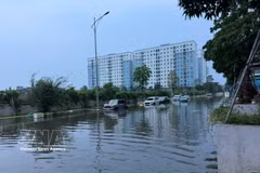 Les pluies torrentielles qui se sont abattues de la nuit du 29 mars au petit matin du 30 mars ont provoqué des inondations dans quelques rues d'Hanoï. Photo: VNA