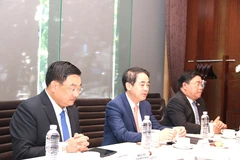 Des responsables de Khanh Hoa lors de la séance de travail avec le groupe HD Hyundai. Photo : VNA