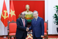 Le secrétaire général du Parti Tô Lâm (droite) reçoit l’ambassadeur de Singapour, Jaya Ratnam. Photo. VNA