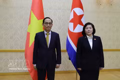 Le ministre des Affaires étrangèresLe Hoai Trung et son homologue nord-coréenne, Choe Son Hui. Photo: VNA