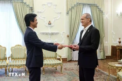 L'ambassadeur du Vietnam en Iran, Nguyên Luong Ngoc (gauche) présente ses lettres de créance au président iranien Masoud Pezeshkian. Photo: VNA