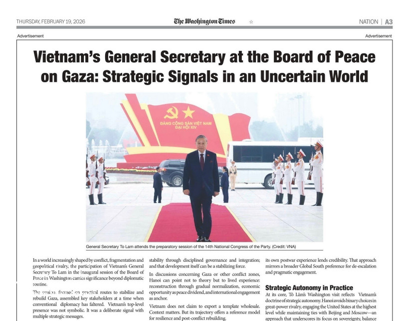 Capture de l'article publié par The Washington Times le 19 février. Photo : VNA 