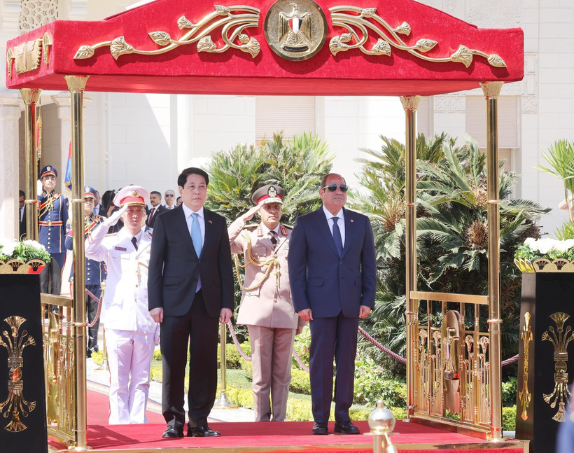 Cérémonie d’accueil en l’honneur du président vietnamien Luong Cuong. Photo: VNA