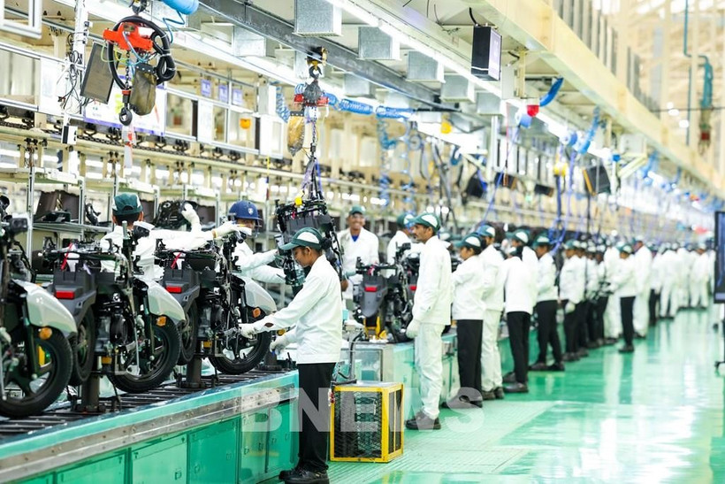Chaîne de montage de motos de Honda à Phu Tho. Photo : Bnews/VNA