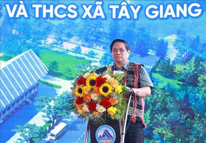 Le Premier ministre Pham Minh Chinh s'exprime lors de la cérémonie. Photo: VNA pm.jpg