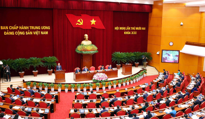 Le 12e plénum du Comité central du Parti communiste du Vietnam (13e mandat) s'est solennellement ouverte le 18 juillet à Hanoï. Photo: VNA plenum.jpg