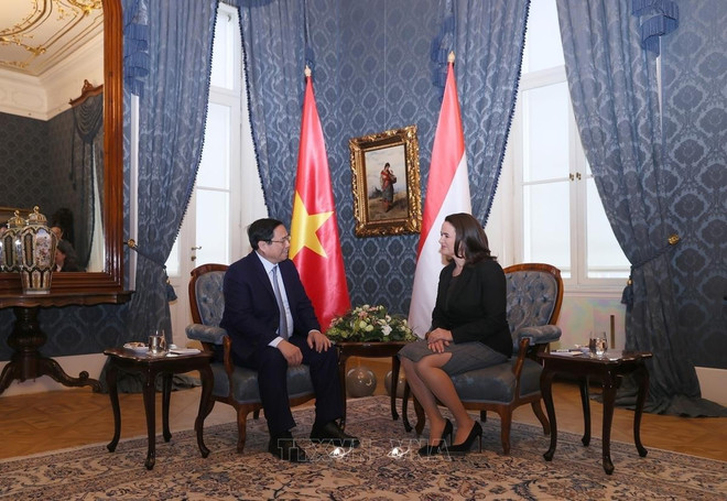 Le 19 janvier 2024, le Premier ministre Pham Minh Chinh rencontre la présidente hongroise Katalin Novák, lors de sa visite officielle en Hongrie du 18 au 20 janvier 2024. Photo: VNA hongrie-3.jpg